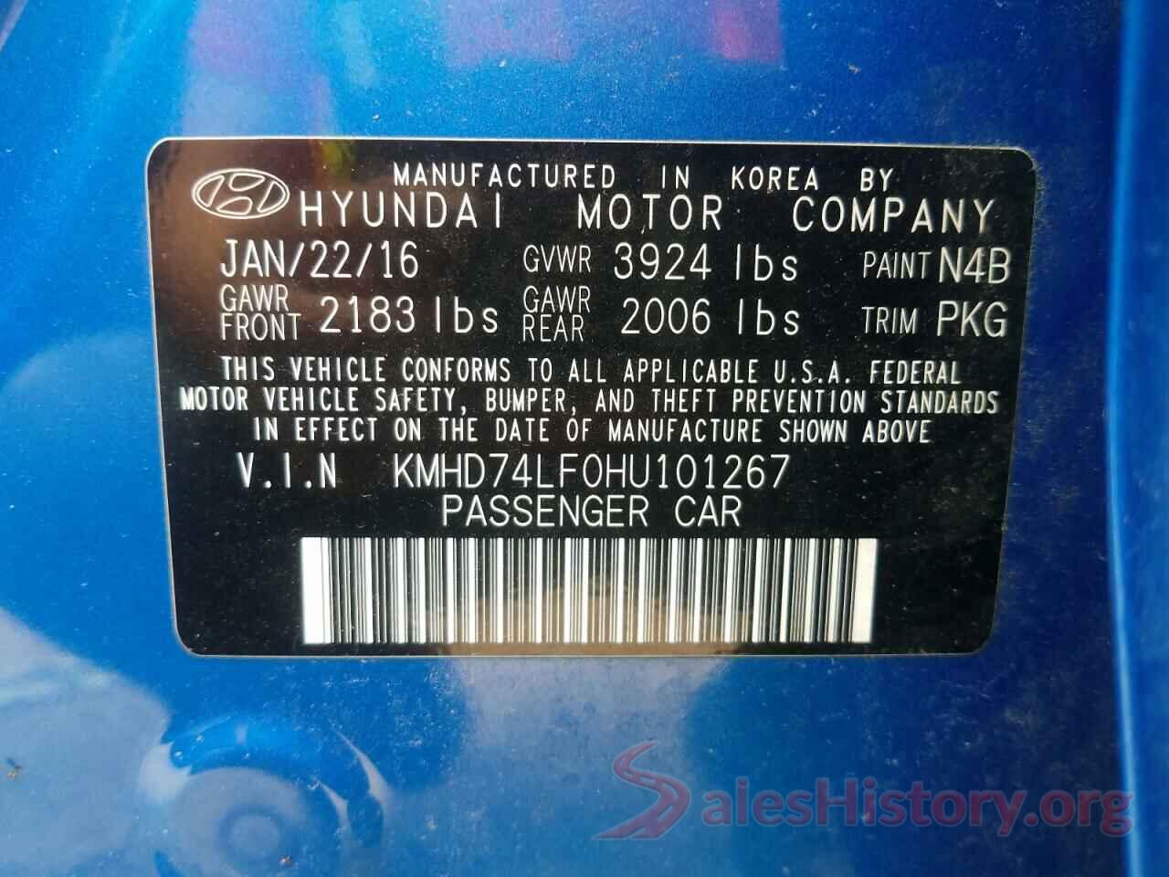 KMHD74LF0HU101267 2017 HYUNDAI ELANTRA