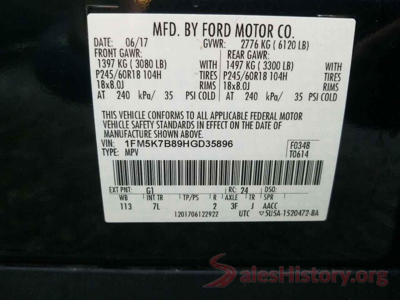 1FM5K7B89HGD35896 2017 FORD EXPLORER