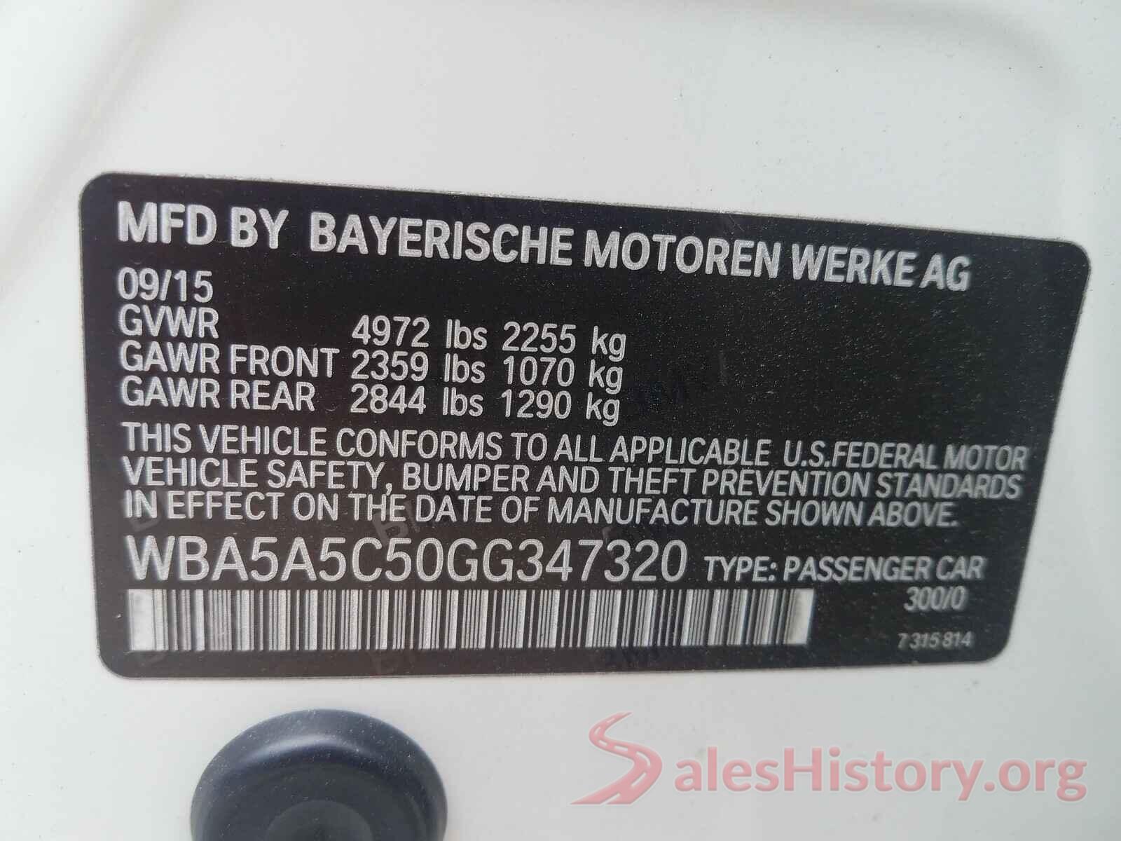 WBA5A5C50GG347320 2016 BMW 5 SERIES