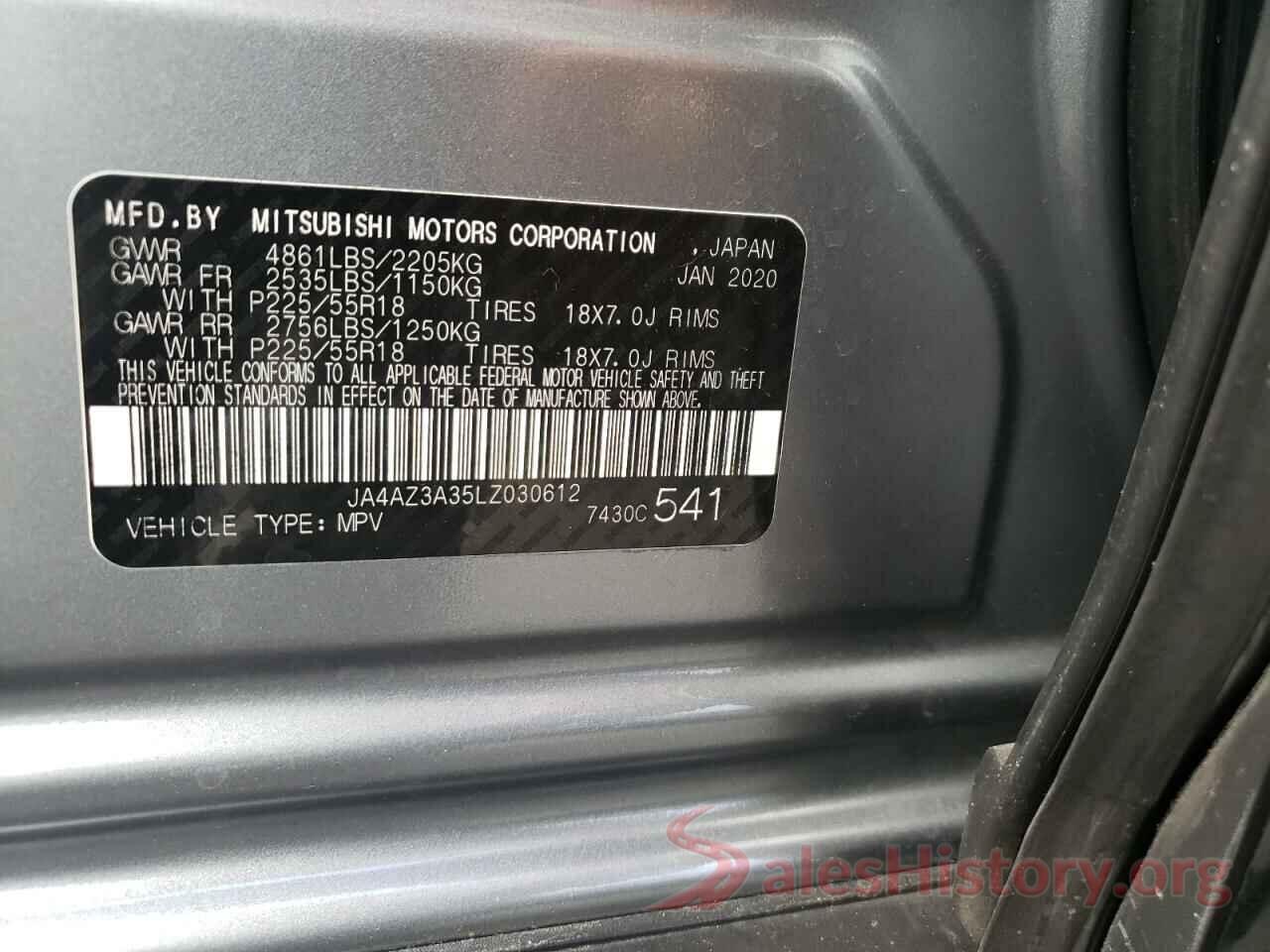 JA4AZ3A35LZ030612 2020 MITSUBISHI OUTLANDER