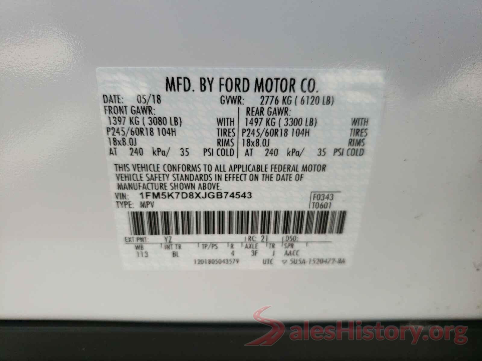 1FM5K7D8XJGB74543 2018 FORD EXPLORER