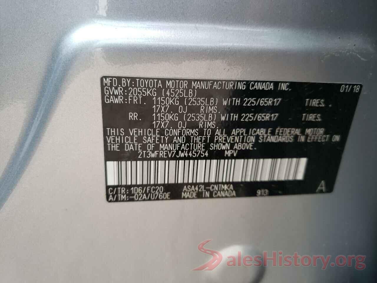 2T3WFREV7JW445754 2018 TOYOTA RAV4