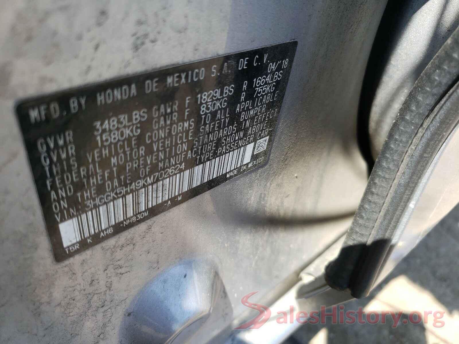 3HGGK5H49KM702624 2019 HONDA FIT