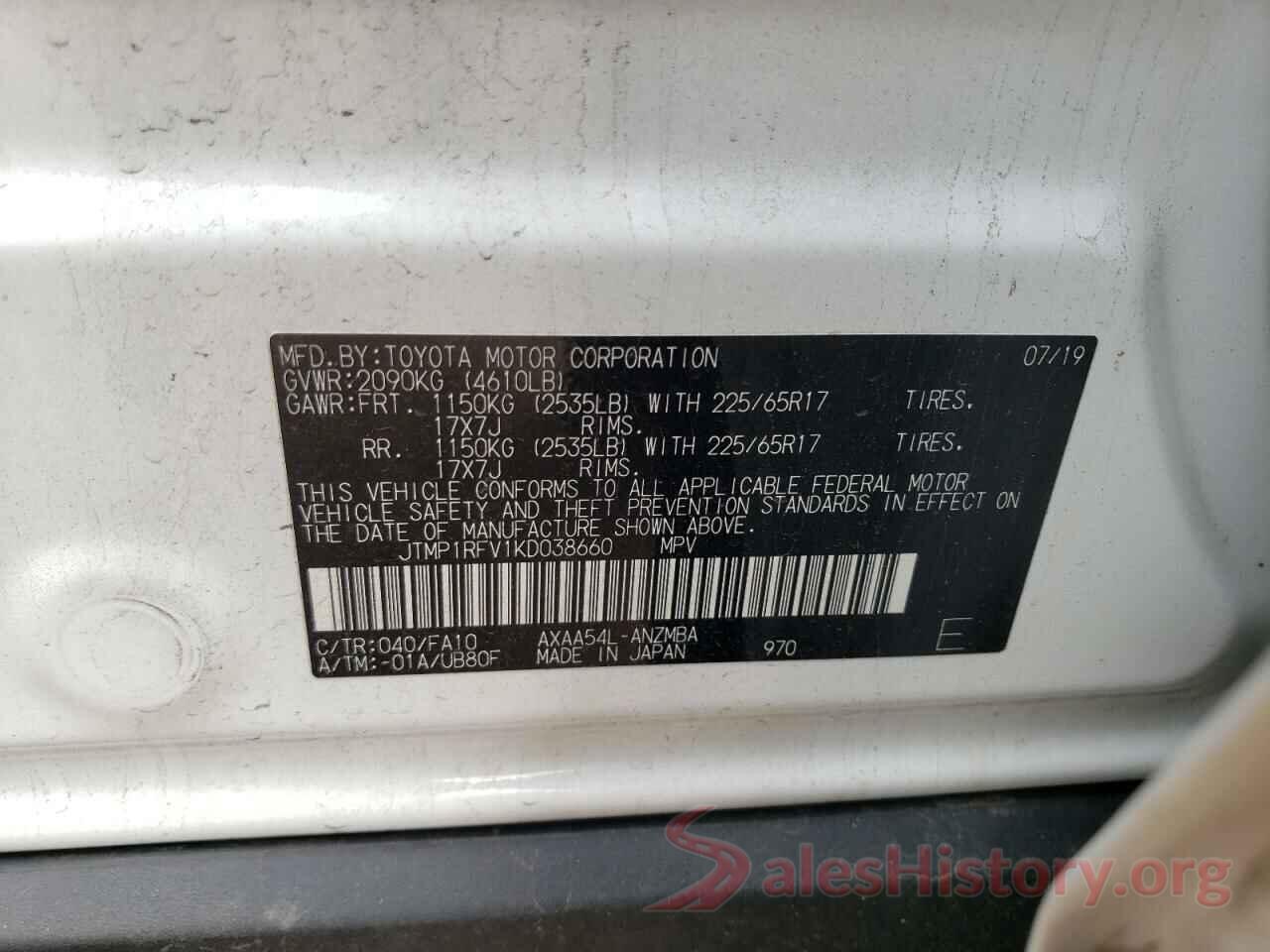 JTMP1RFV1KD038660 2019 TOYOTA RAV4