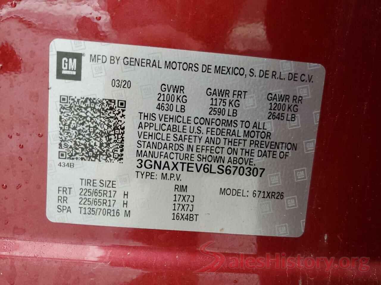 3GNAXTEV6LS670307 2020 CHEVROLET EQUINOX