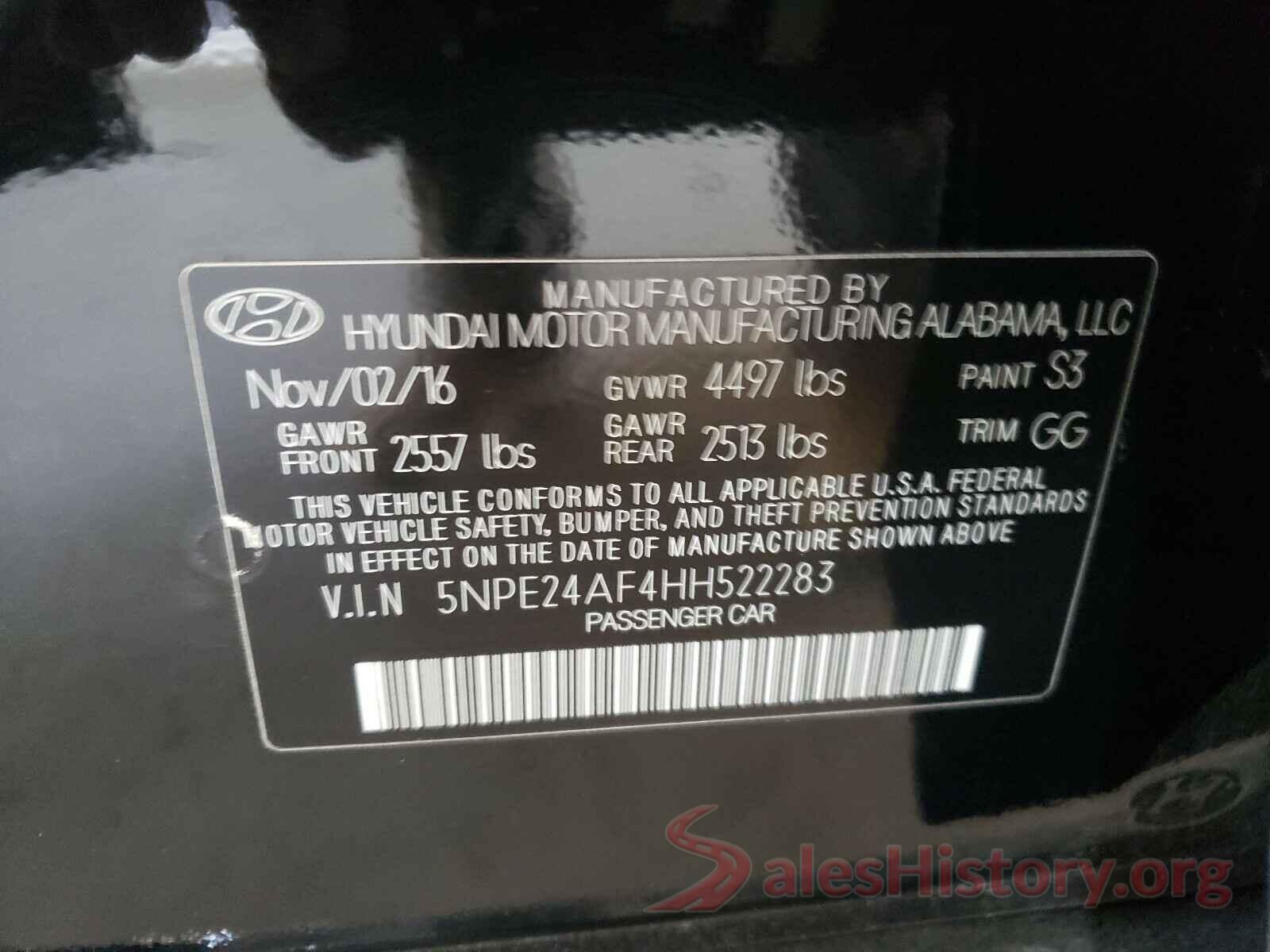 5NPE24AF4HH522283 2017 HYUNDAI SONATA