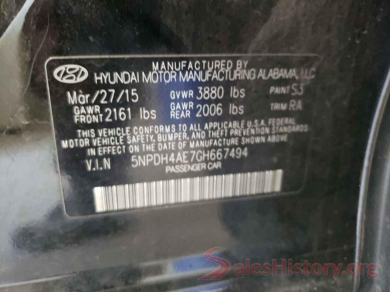 5NPDH4AE7GH667494 2016 HYUNDAI ELANTRA