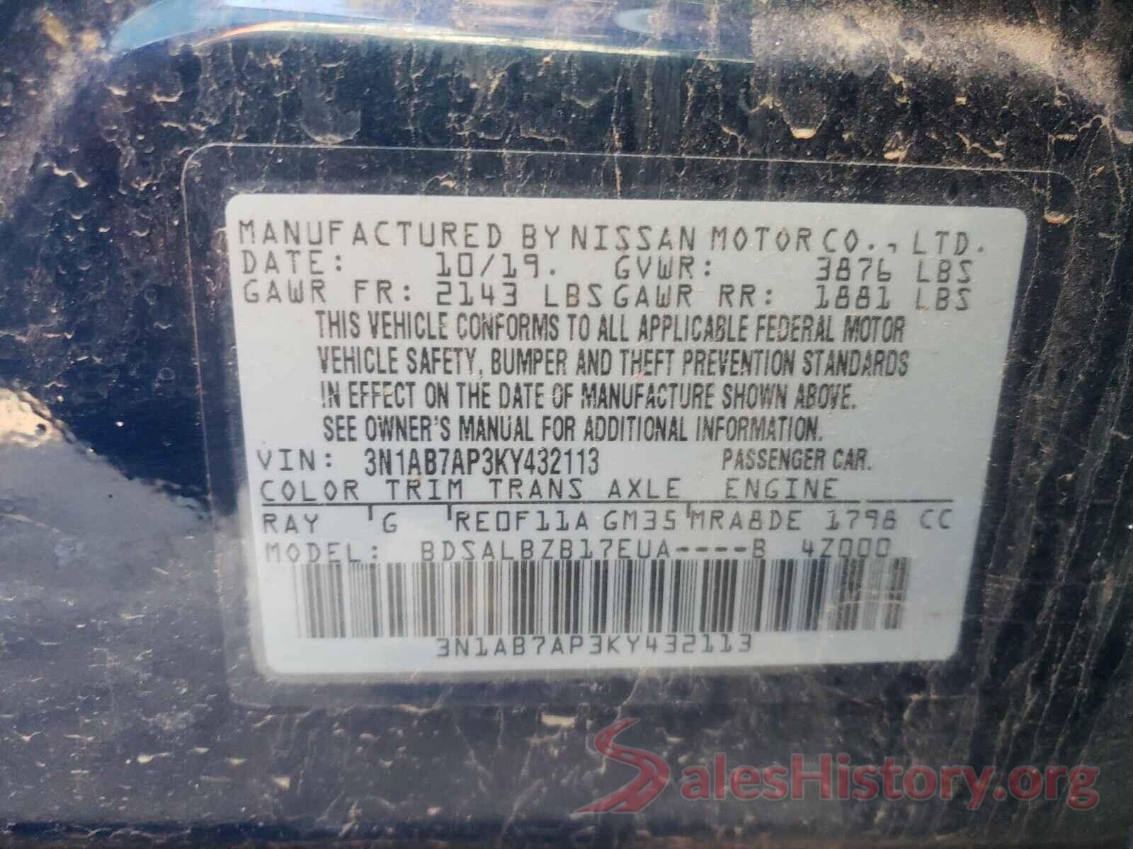 3N1AB7AP3KY432113 2019 NISSAN SENTRA