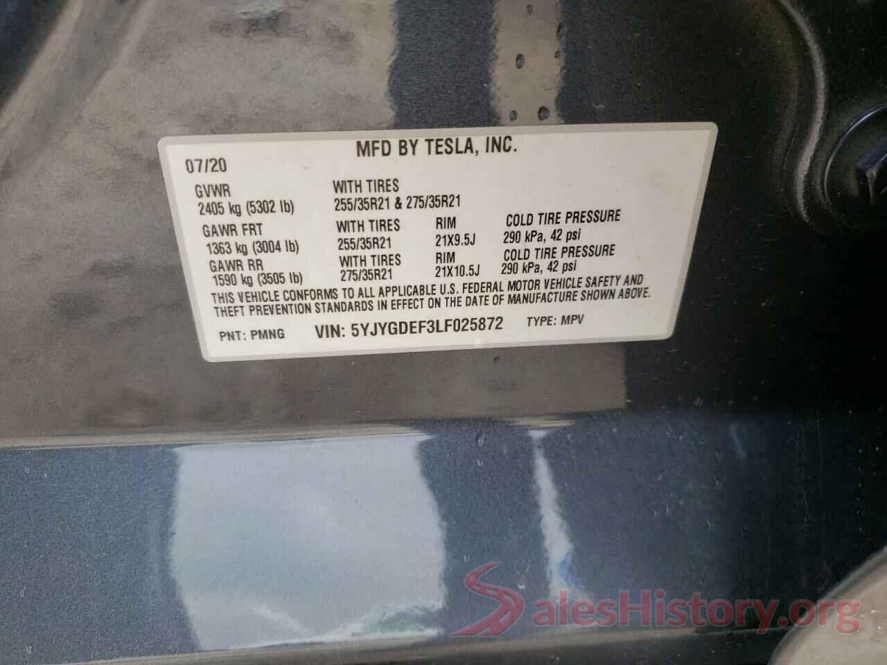 5YJYGDEF3LF025872 2020 TESLA MODEL Y