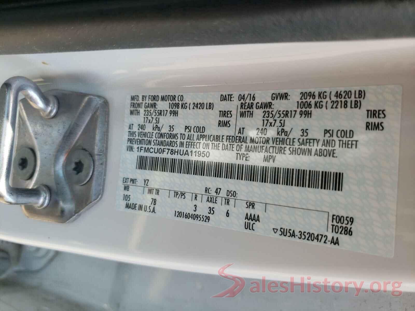 1FMCU0F78HUA11950 2017 FORD ESCAPE