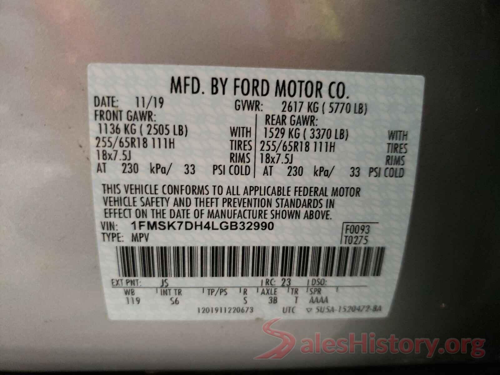 1FMSK7DH4LGB32990 2020 FORD EXPLORER