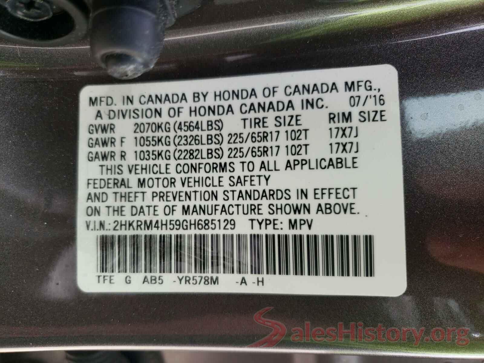 2HKRM4H59GH685129 2016 HONDA CRV