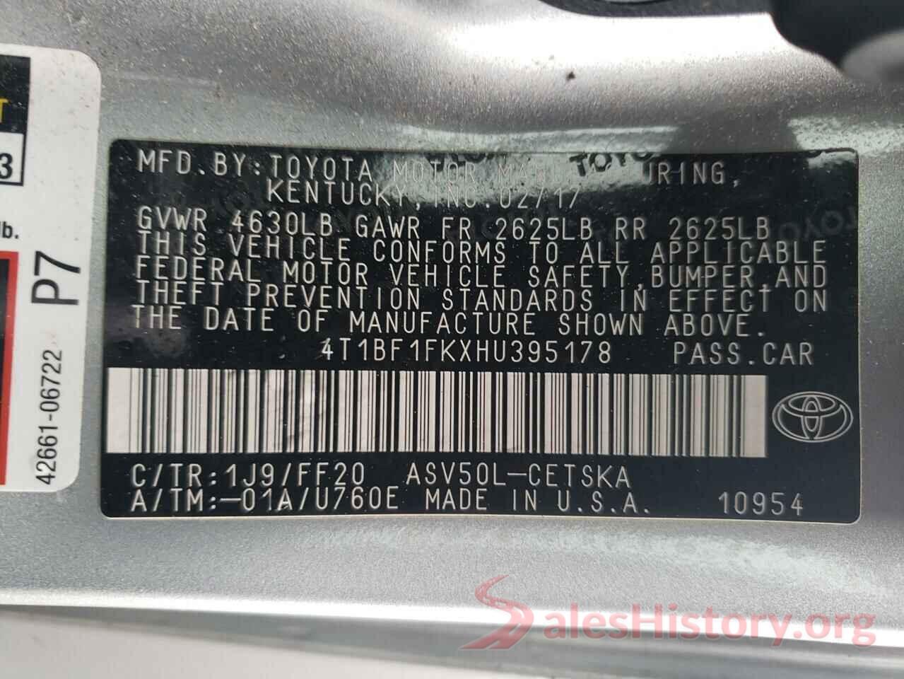 4T1BF1FKXHU395178 2017 TOYOTA CAMRY