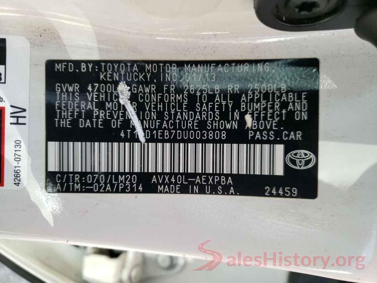 4T1BD1EB7DU003808 2013 TOYOTA AVALON