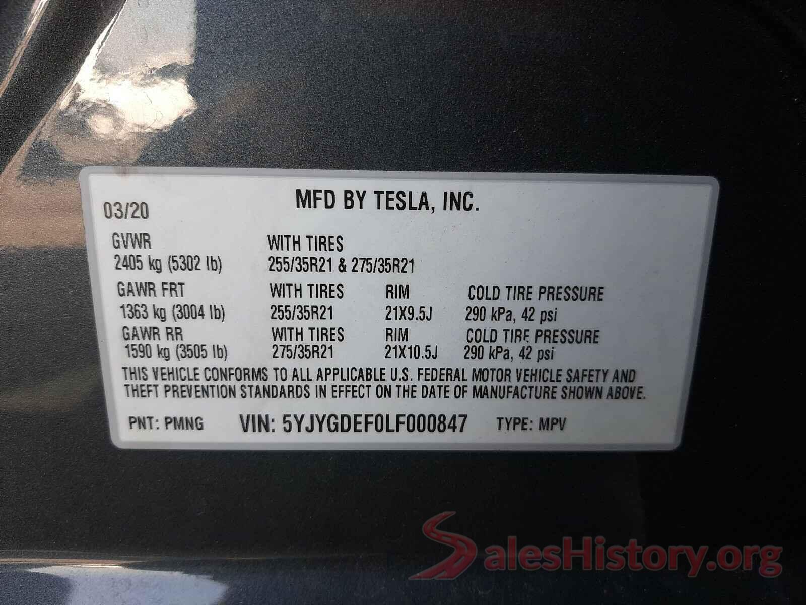 5YJYGDEF0LF000847 2020 TESLA MODEL Y