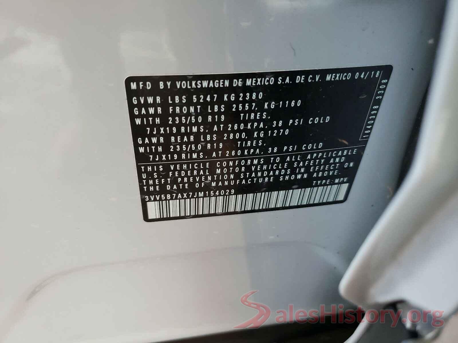 3VV5B7AX7JM154029 2018 VOLKSWAGEN TIGUAN