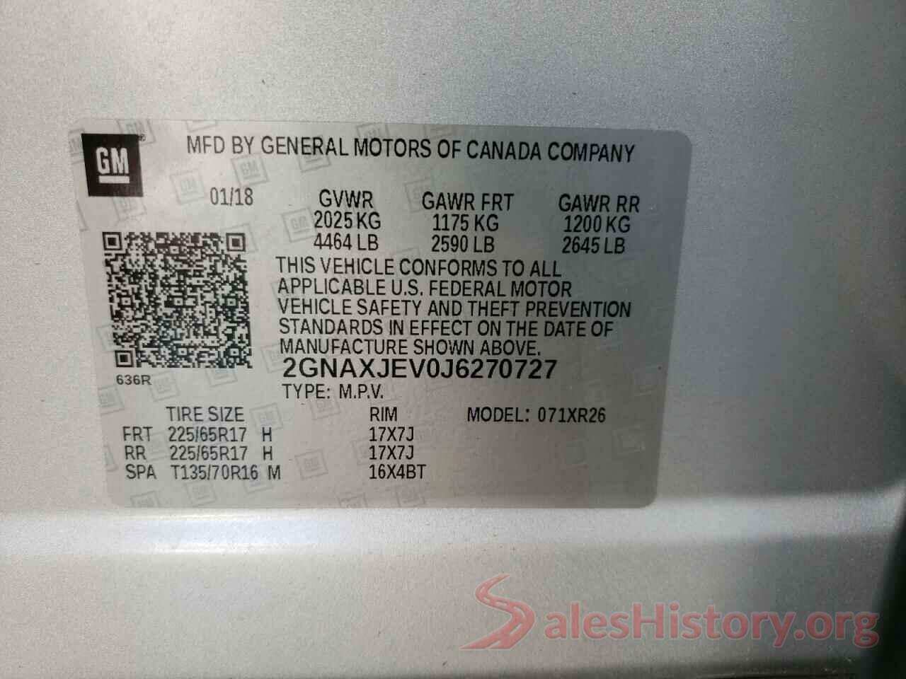 2GNAXJEV0J6270727 2018 CHEVROLET EQUINOX