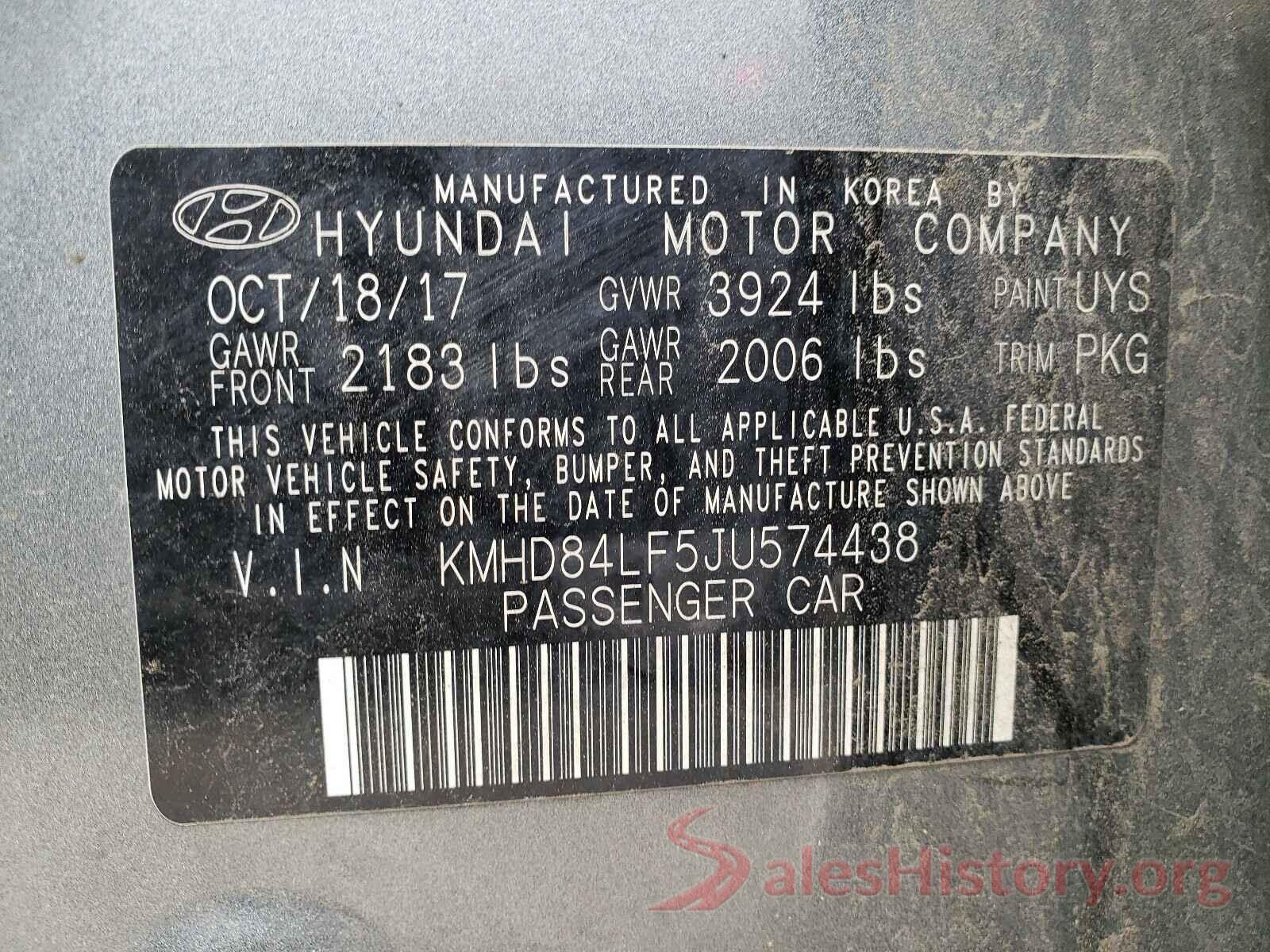 KMHD84LF5JU574438 2018 HYUNDAI ELANTRA