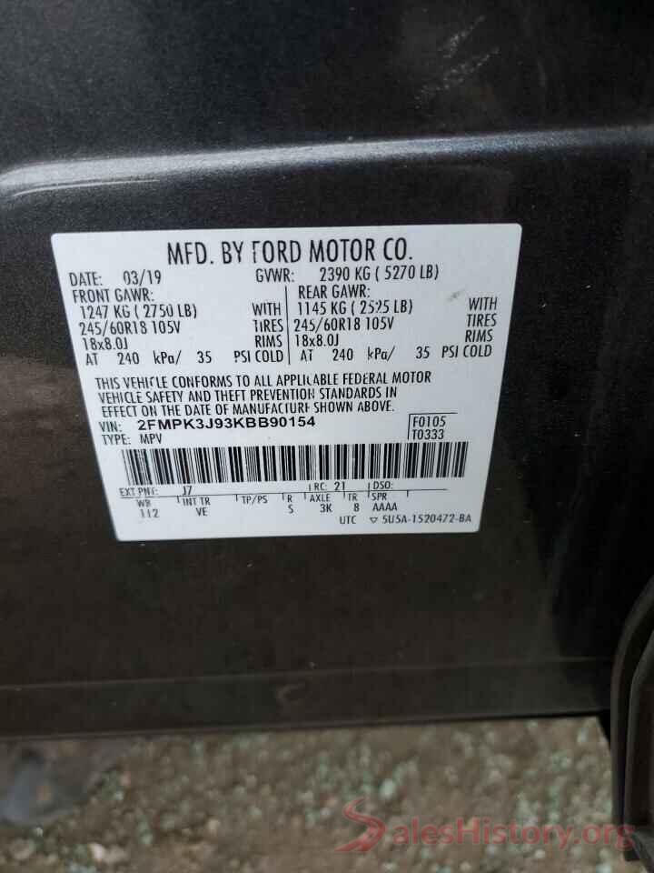 2FMPK3J93KBB90154 2019 FORD EDGE