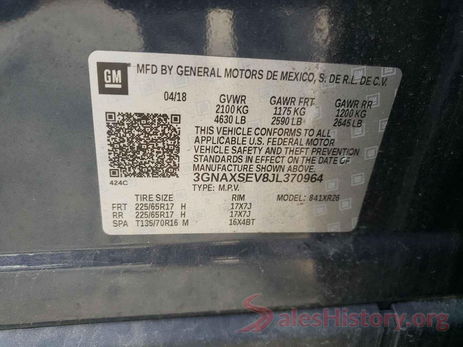 3GNAXSEV8JL370964 2018 CHEVROLET EQUINOX