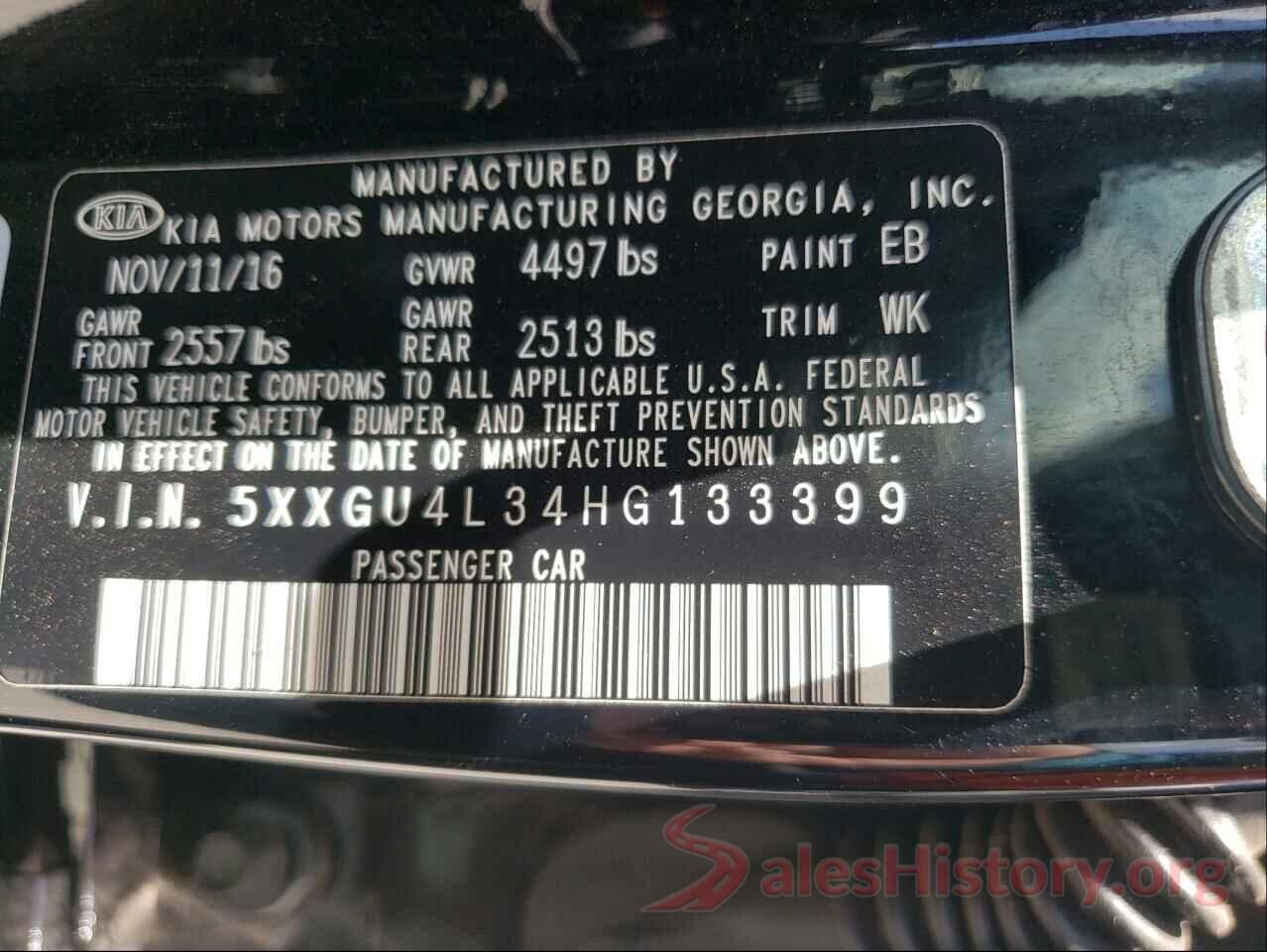 5XXGU4L34HG133399 2017 KIA OPTIMA