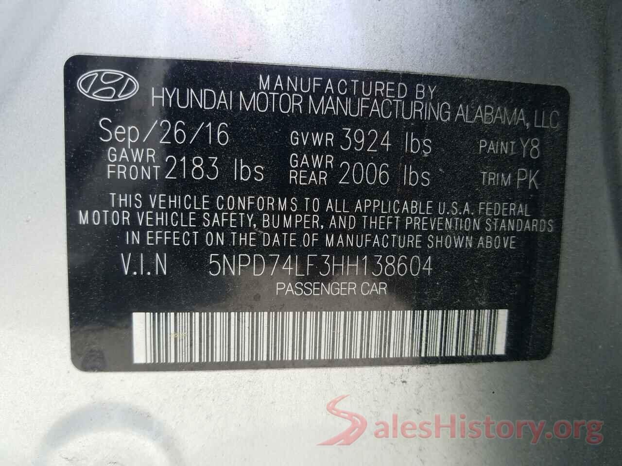 5NPD74LF3HH138604 2017 HYUNDAI ELANTRA