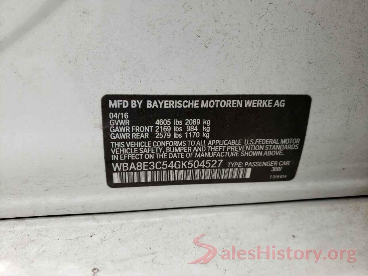 WBA8E3C54GK504527 2016 BMW 3 SERIES