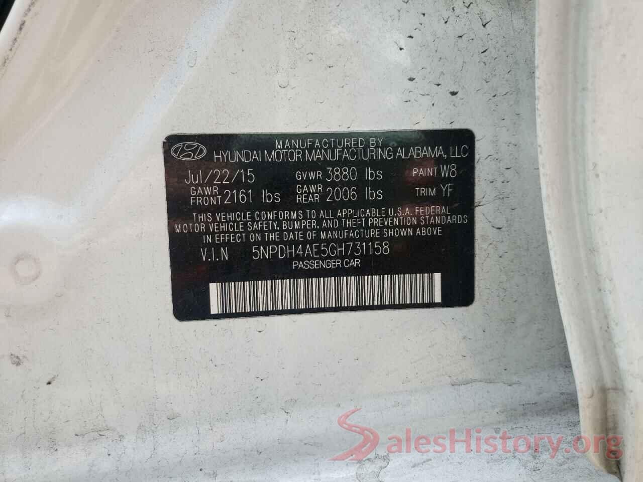 5NPDH4AE5GH731158 2016 HYUNDAI ELANTRA