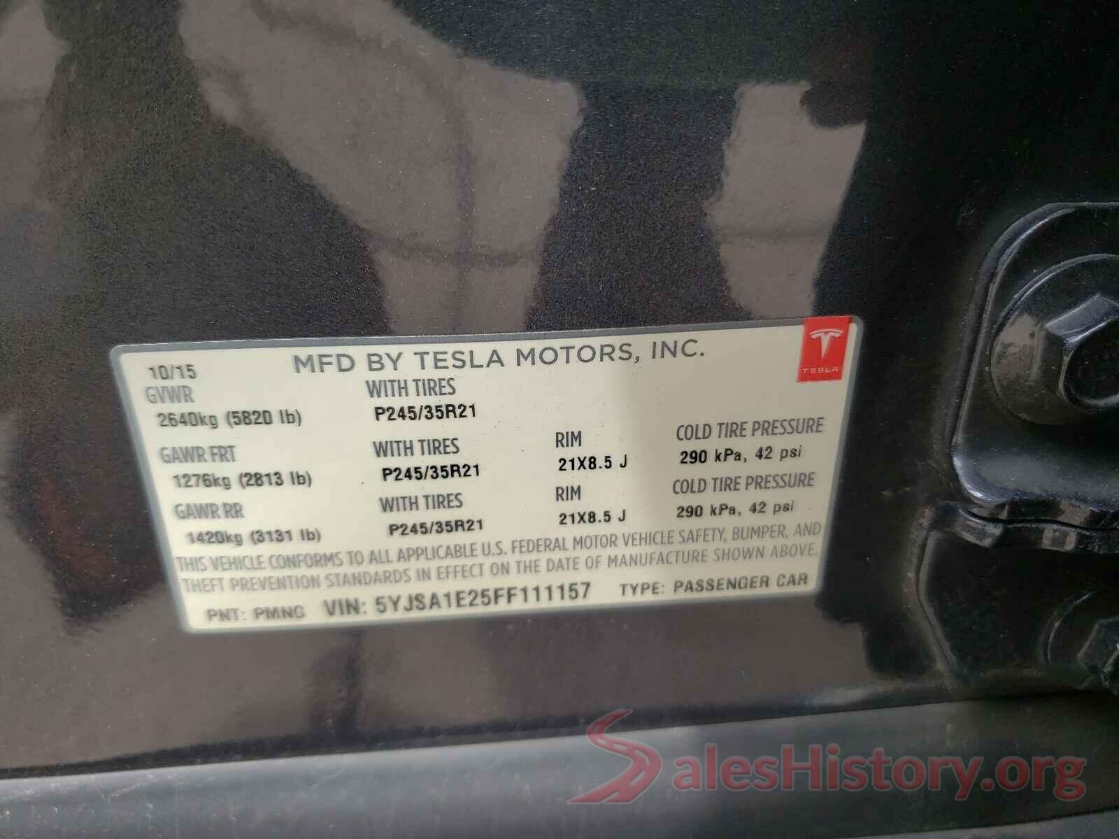 5YJSA1E25FF111157 2015 TESLA MODEL S