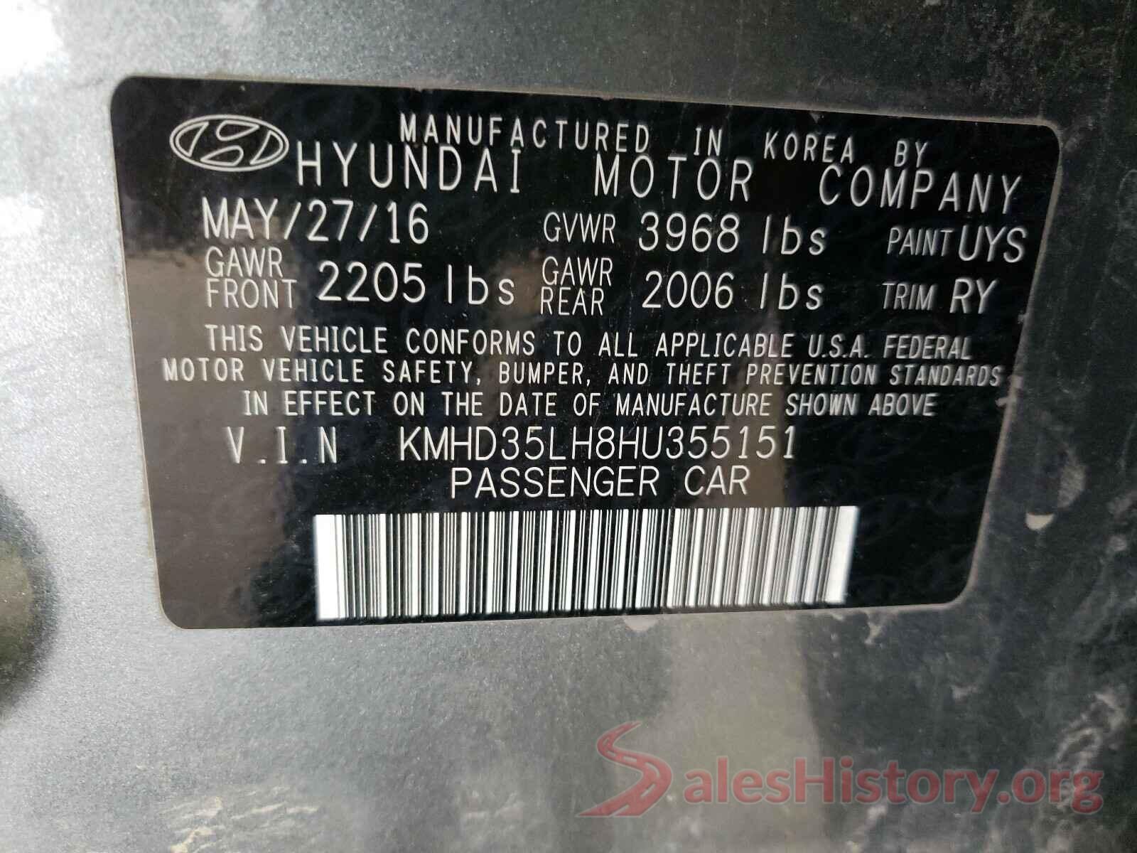 KMHD35LH8HU355151 2017 HYUNDAI ELANTRA