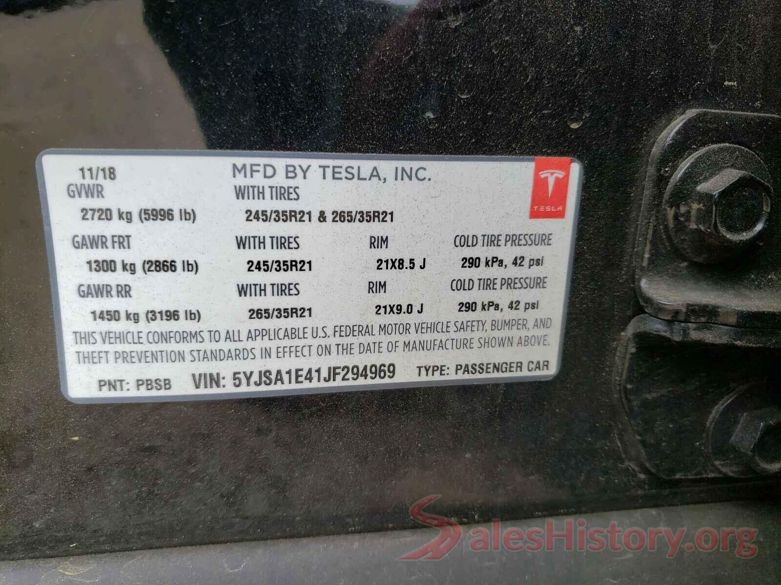 5YJSA1E41JF294969 2018 TESLA MODEL S