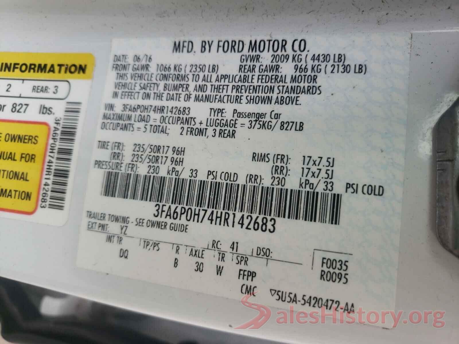 3FA6P0H74HR142683 2017 FORD FUSION