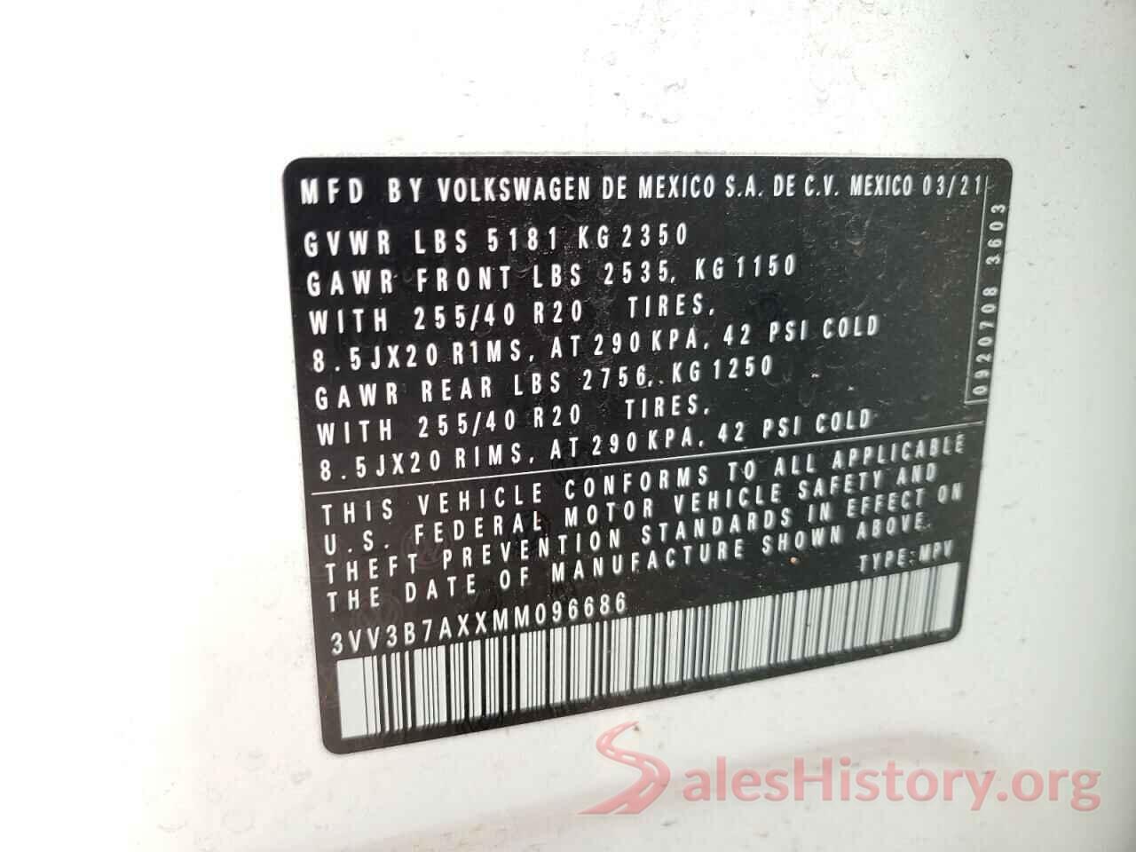 3VV3B7AXXMM096686 2021 VOLKSWAGEN TIGUAN