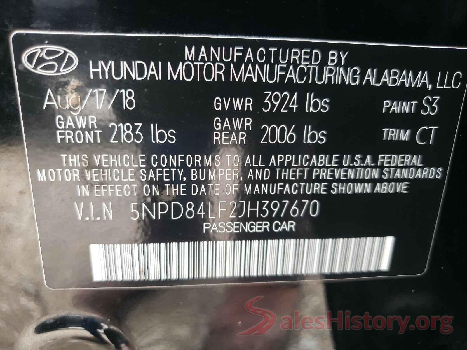 5NPD84LF2JH397670 2018 HYUNDAI ELANTRA