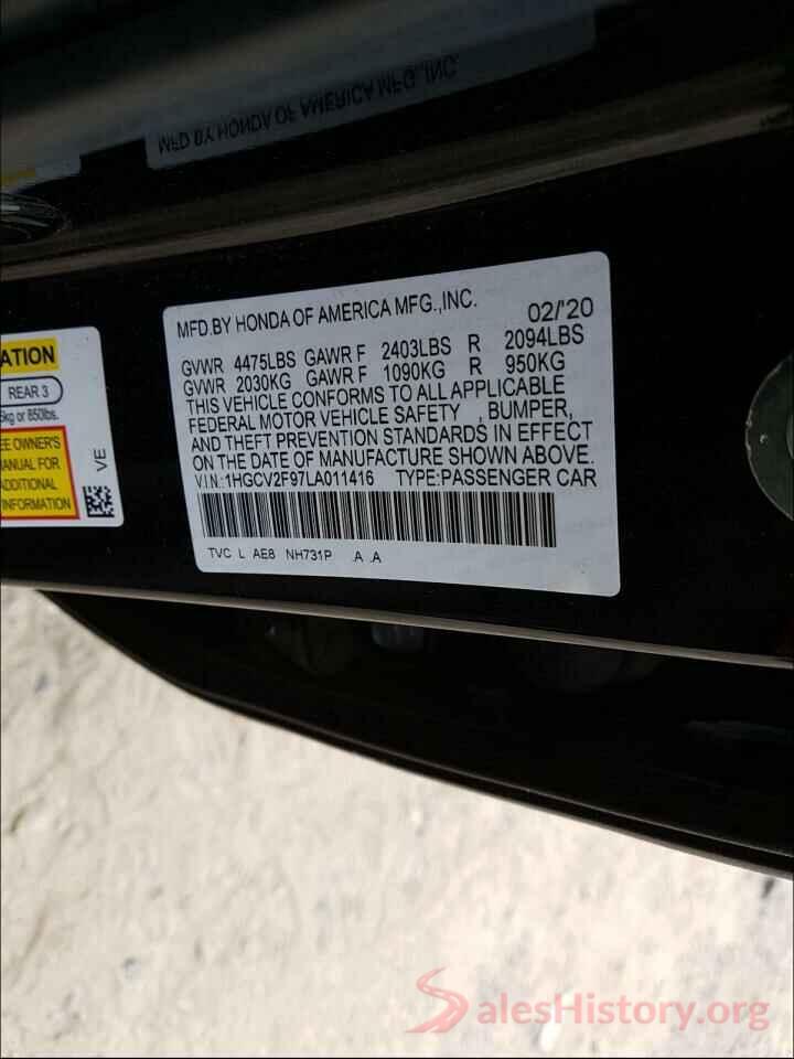 1HGCV2F97LA011416 2020 HONDA ACCORD