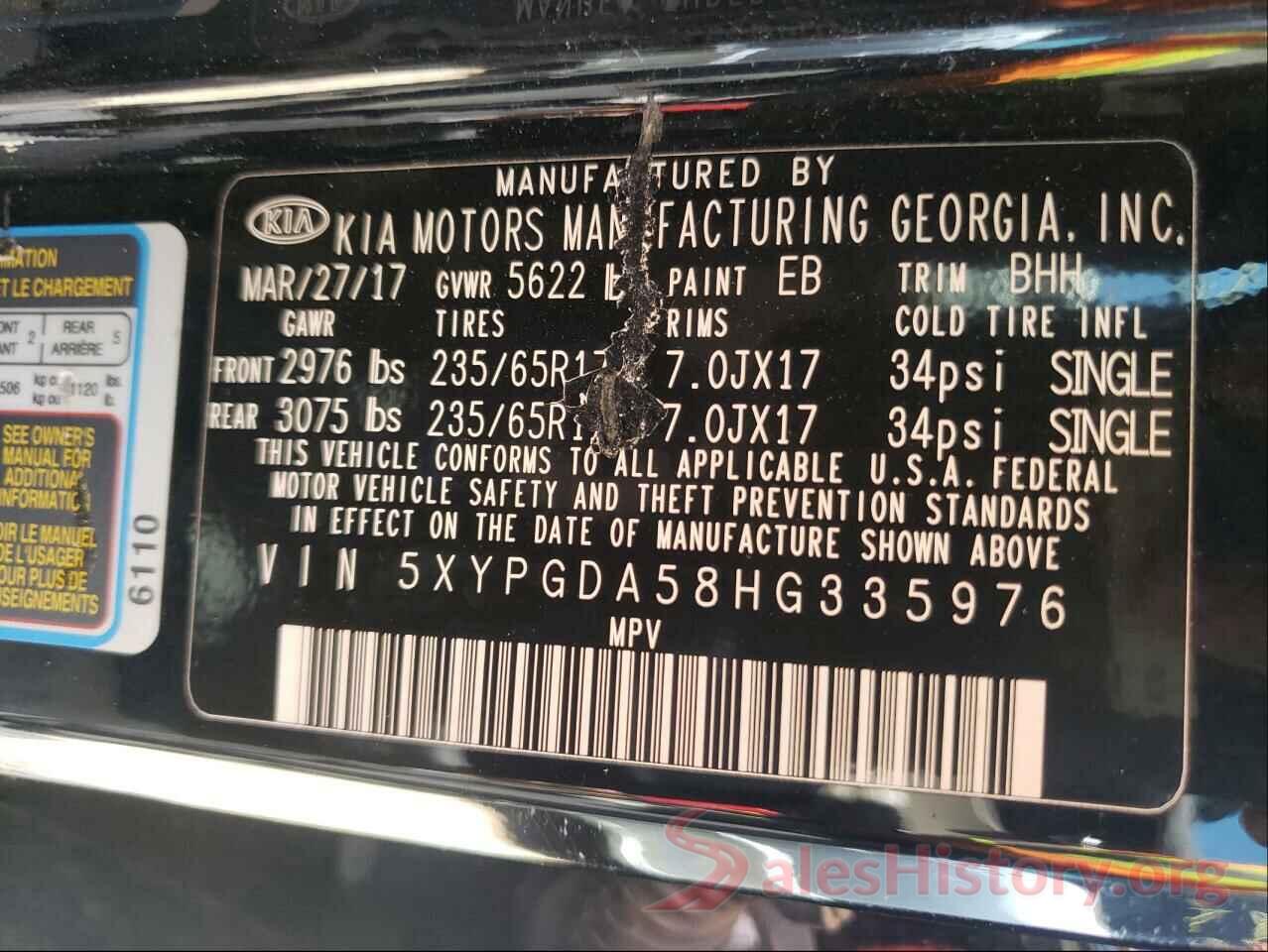 5XYPGDA58HG335976 2017 KIA SORENTO