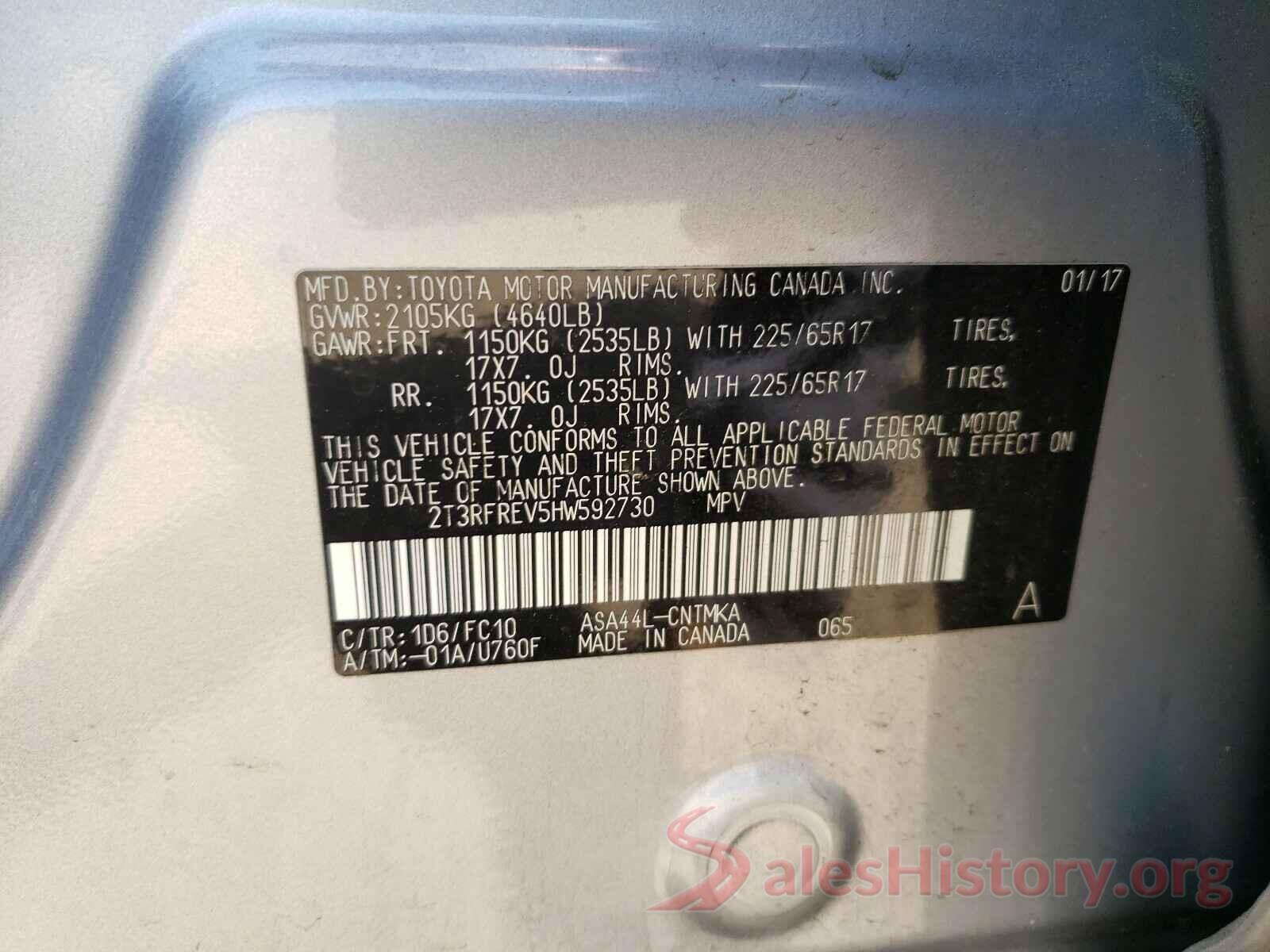 2T3RFREV5HW592730 2017 TOYOTA RAV4