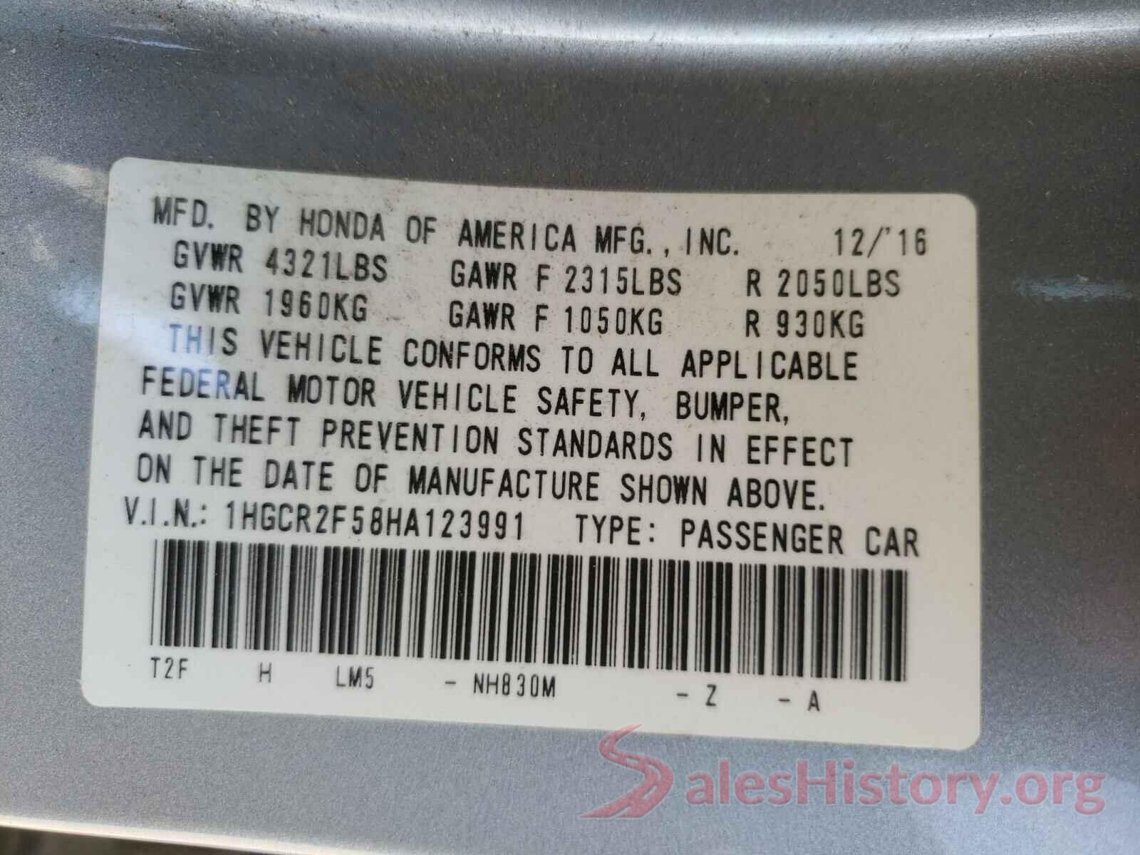 1HGCR2F58HA123991 2017 HONDA ACCORD