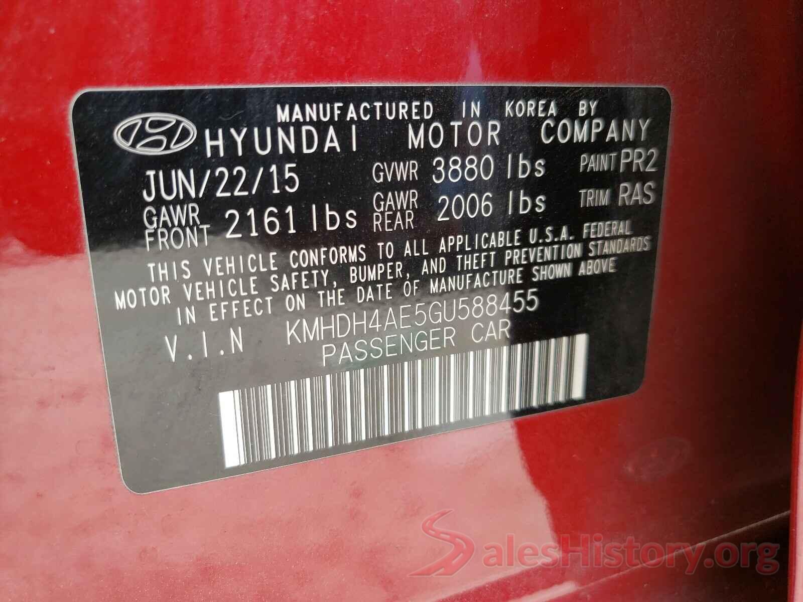 KMHDH4AE5GU588455 2016 HYUNDAI ELANTRA