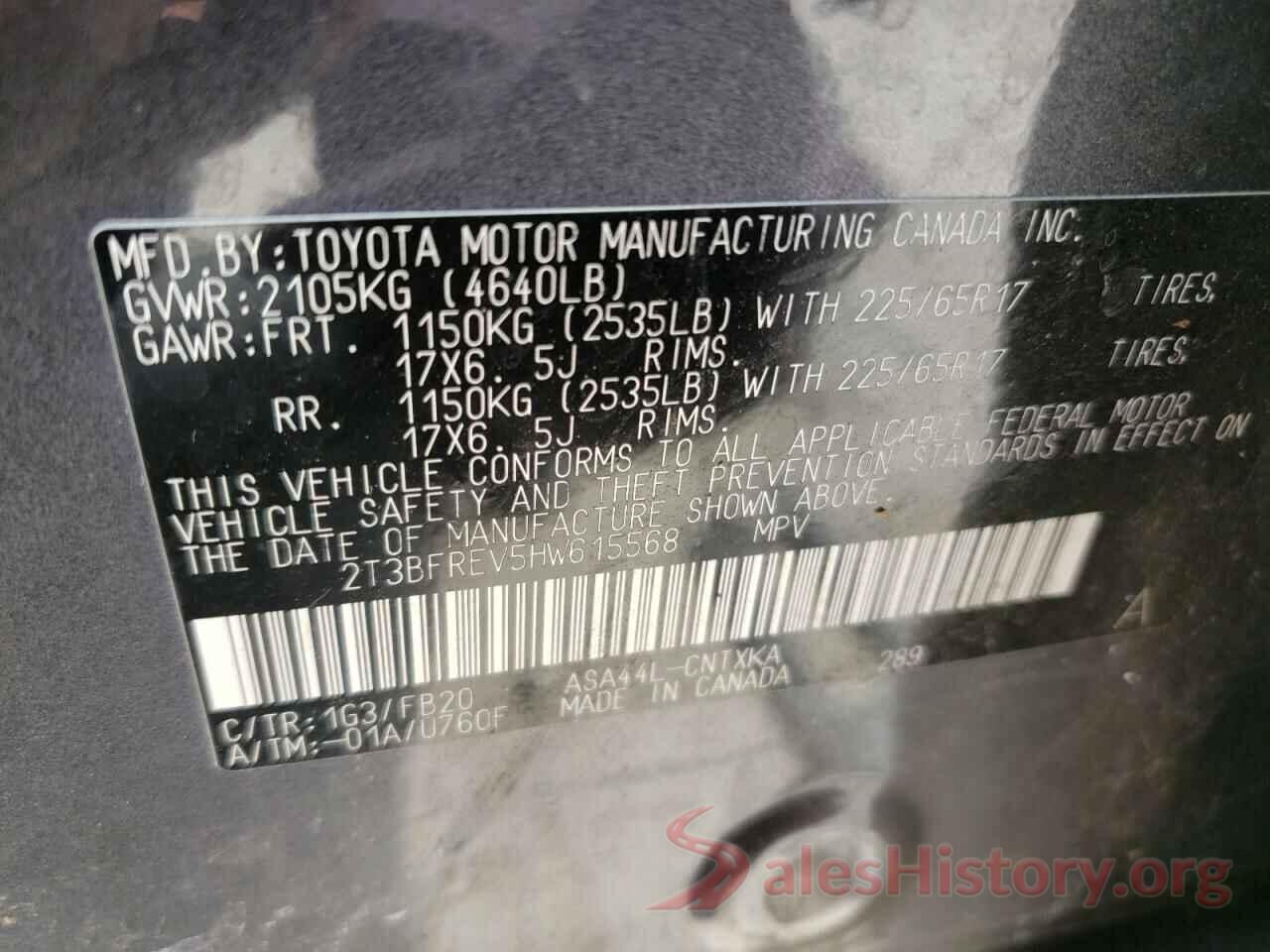 2T3BFREV5HW615568 2017 TOYOTA RAV4