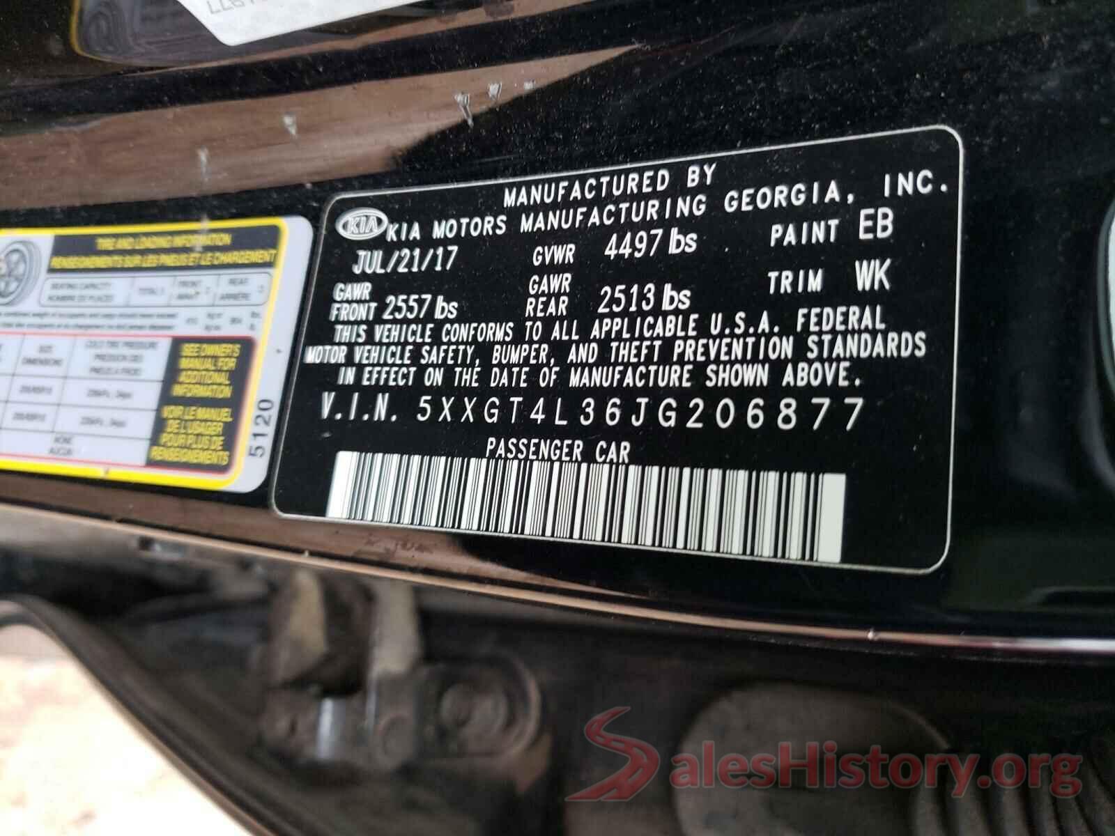 5XXGT4L36JG206877 2018 KIA OPTIMA