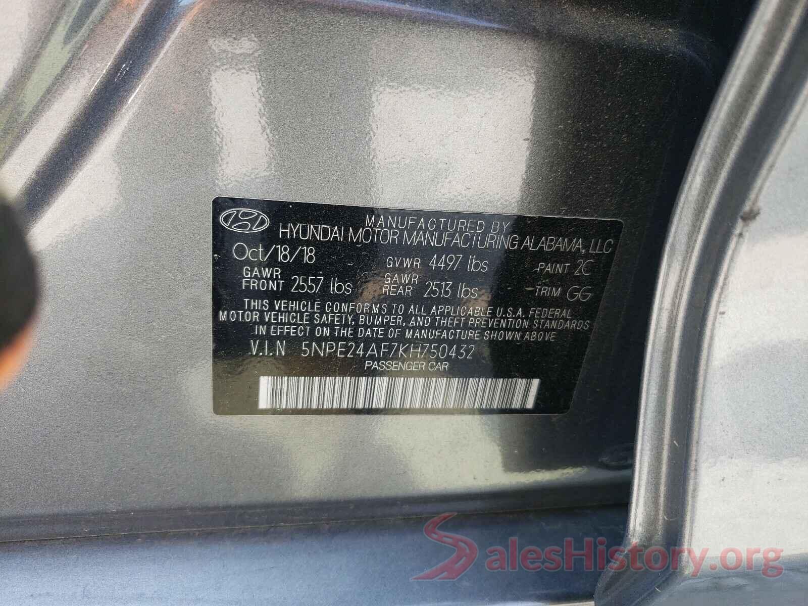 5NPE24AF7KH750432 2019 HYUNDAI SONATA