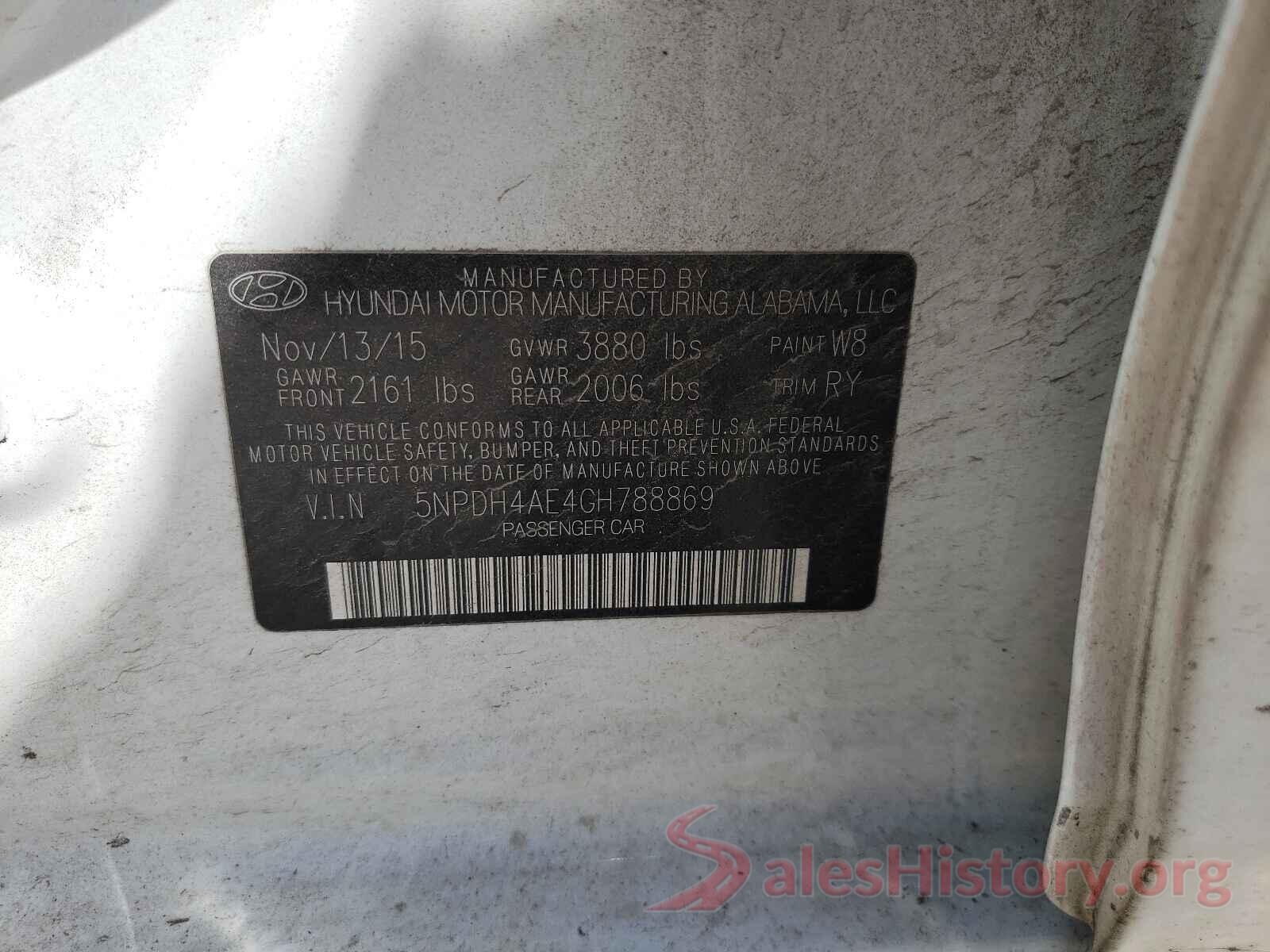 5NPDH4AE4GH788869 2016 HYUNDAI ELANTRA