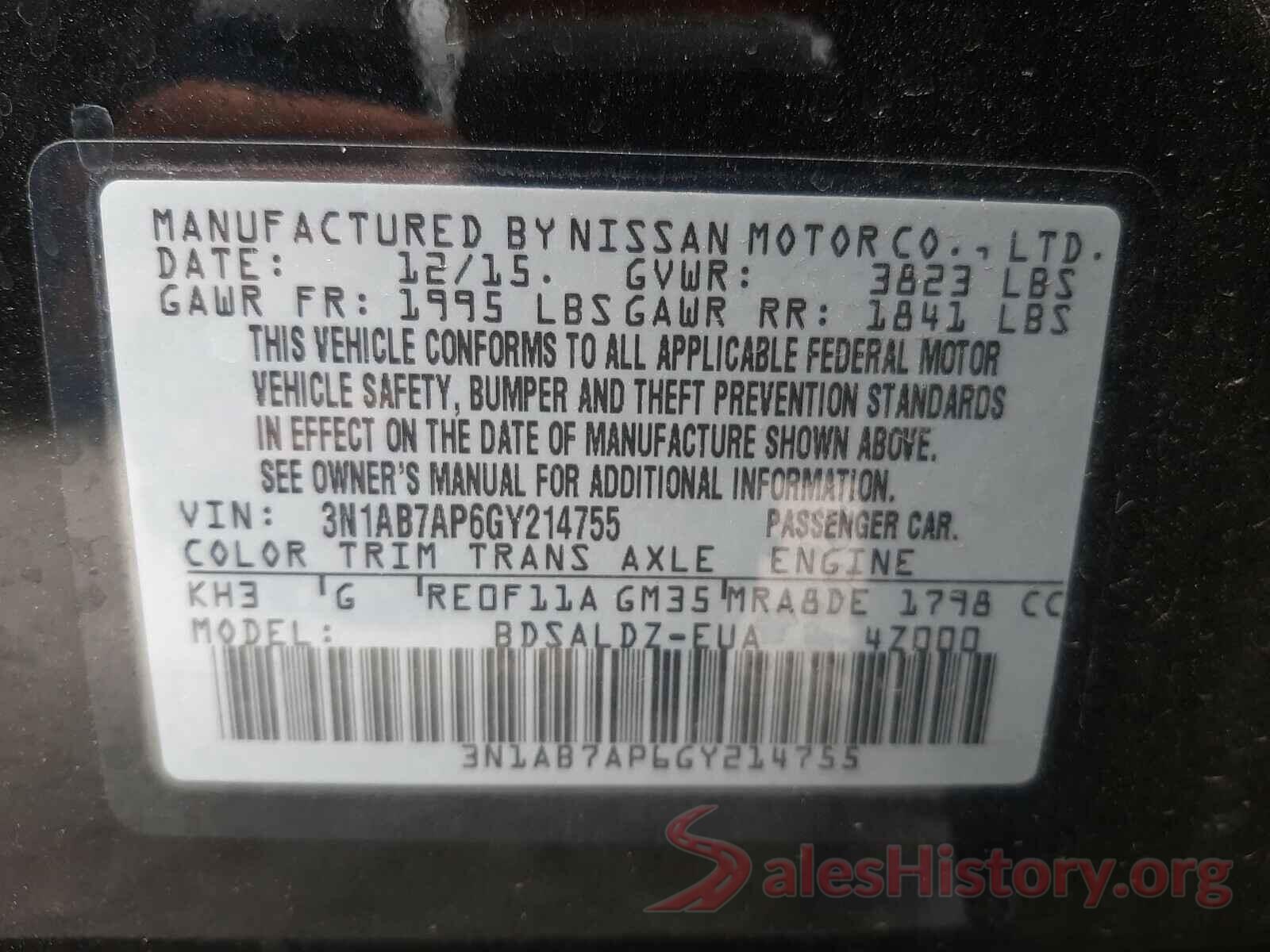 3N1AB7AP6GY214755 2016 NISSAN SENTRA