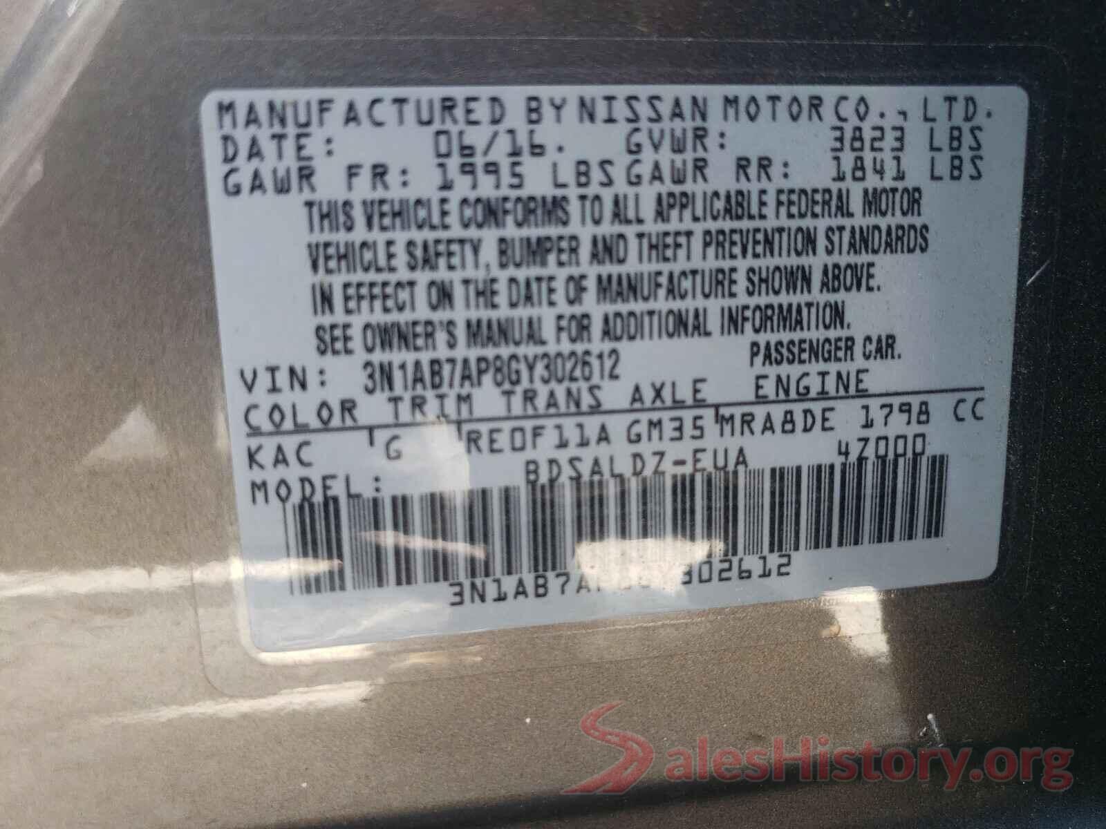 3N1AB7AP8GY302612 2016 NISSAN SENTRA