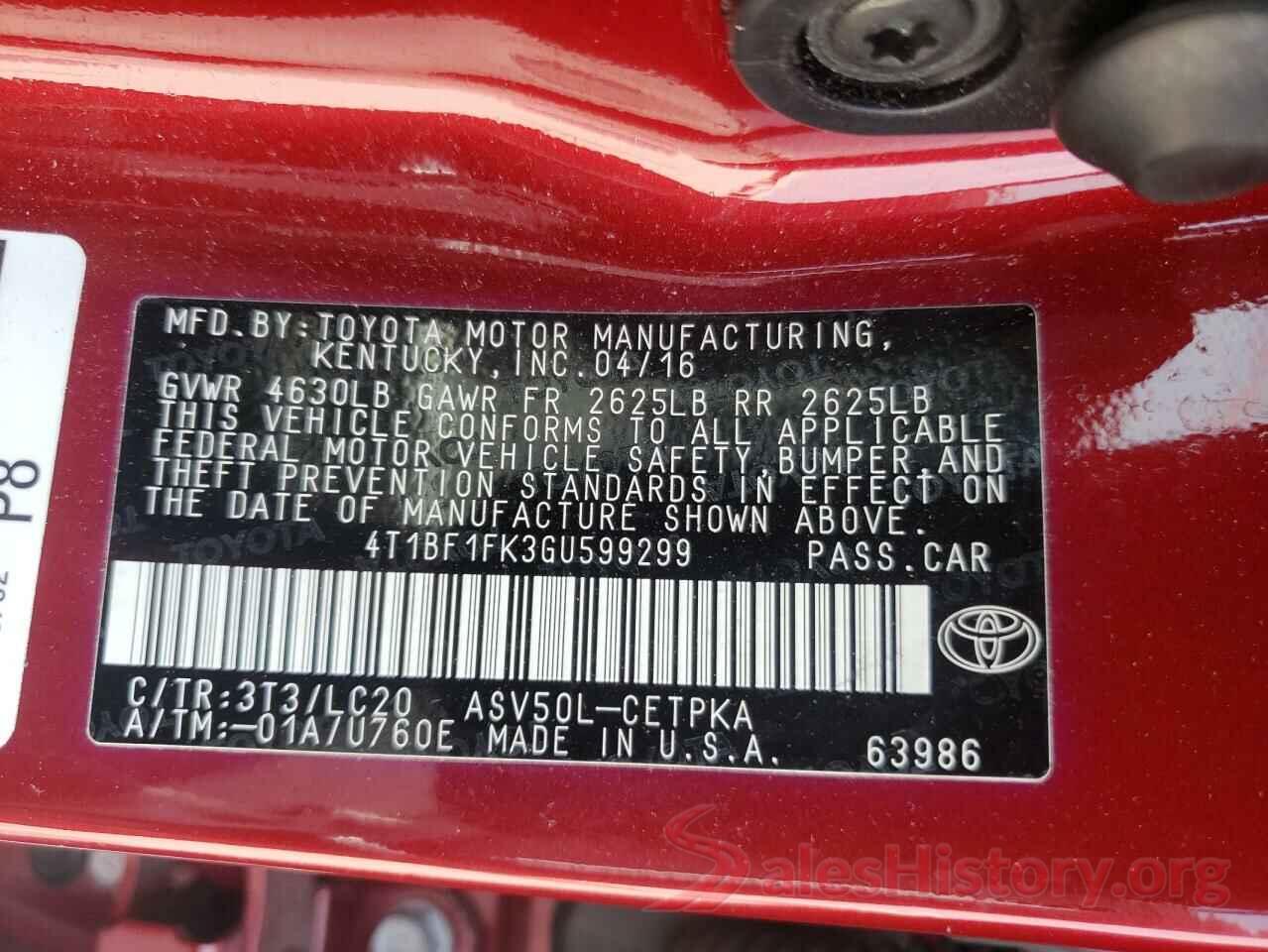 4T1BF1FK3GU599299 2016 TOYOTA CAMRY