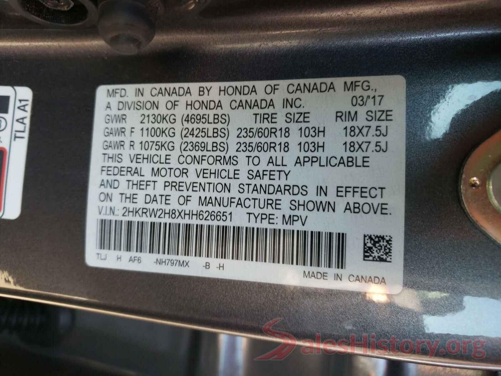 2HKRW2H8XHH626651 2017 HONDA CRV