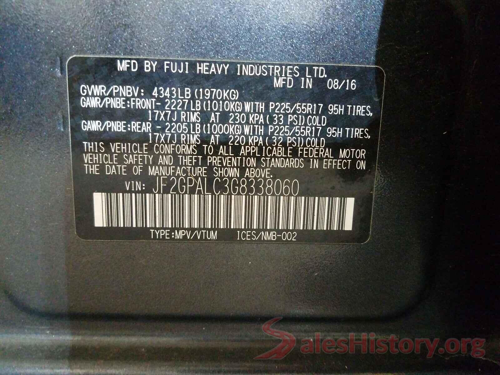 JF2GPALC3G8338060 2016 SUBARU CROSSTREK