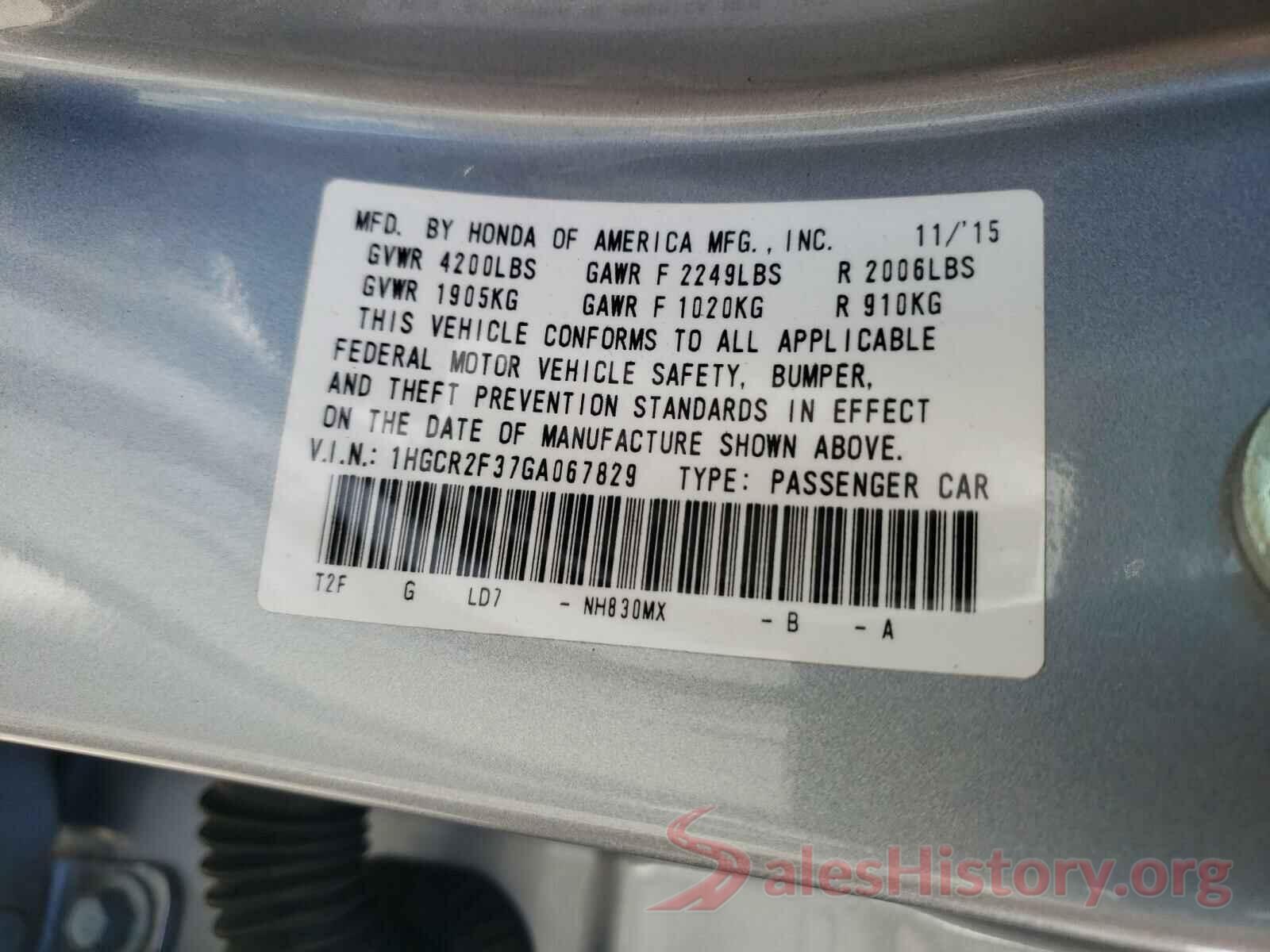 1HGCR2F37GA067829 2016 HONDA ACCORD