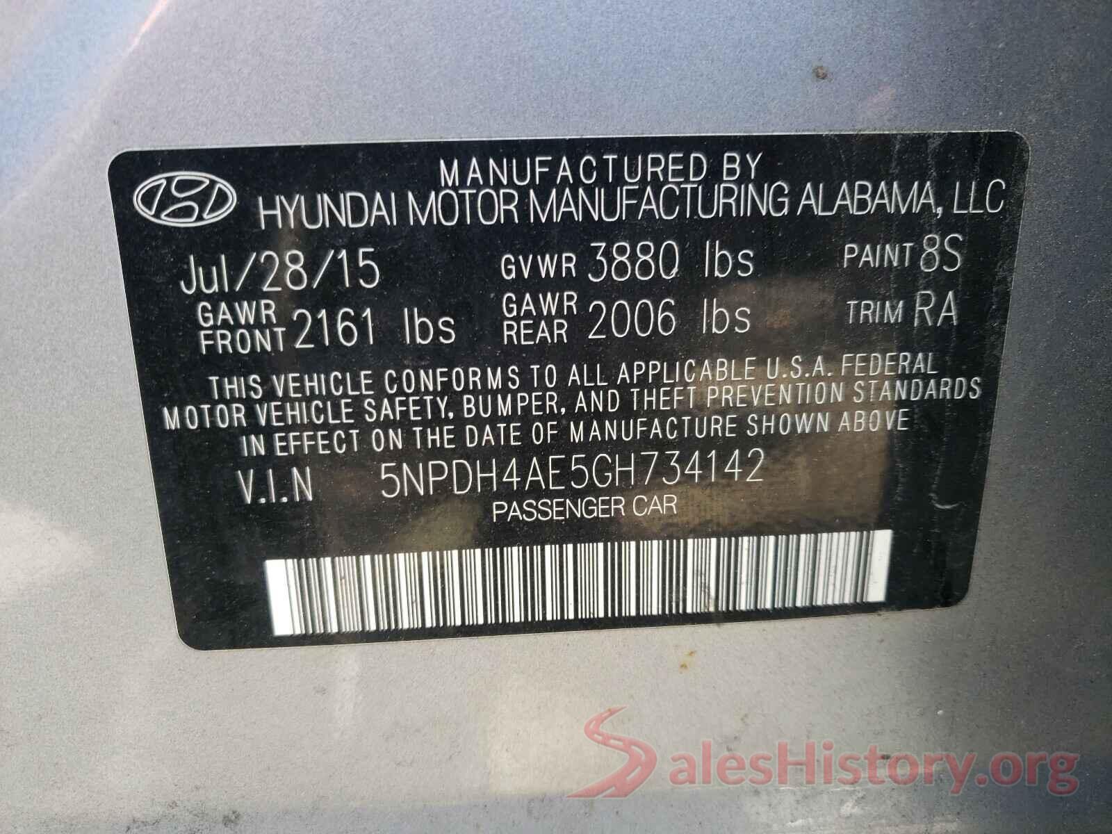 5NPDH4AE5GH734142 2016 HYUNDAI ELANTRA